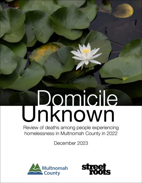 Cover page of Domicile Unknown Report analyzing deaths in 2022.