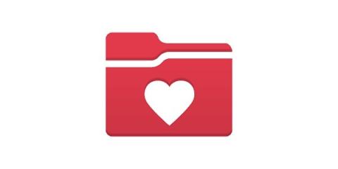 Red file folder with a white heart.