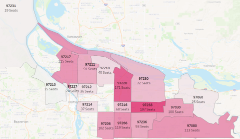 This map shows the number of Year 2 slots by zip code. 