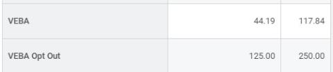 Workday screenshot of how out opt credit appears on a payslip when credit is going to VEBA