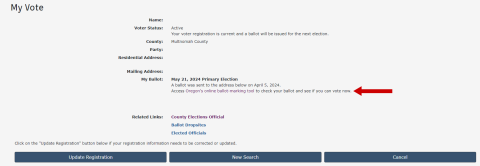 Image that shows My Vote and arrows on where to access the ballot and the required forms