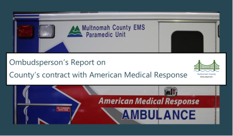 Report title in front of ambulance showing county and AMR logos