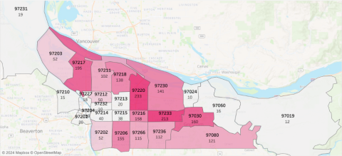 This map shows the number of Year 2 slots by zip code. 