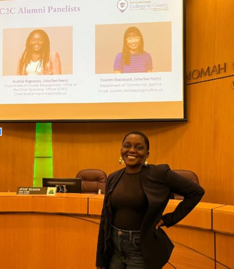 Kudzai Kapurura, 2023 C2C COO Intern now Multnomah County Employee as Legal Clerk in the District Attorney's Office. 