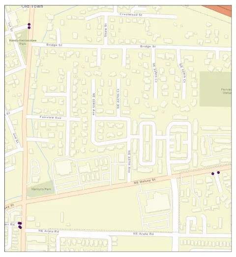a map showing the location of some of the curb ramps listed in the text