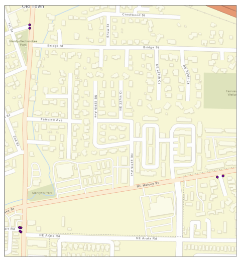 a map showing the location of some of the curb ramps listed in the text