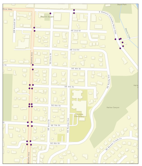 a map showing the location of some of the curb ramps listed in the text