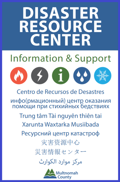 Disaster resource center is written in multiple languages.