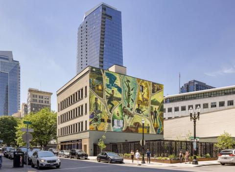 Mural on the side of the Behavioral Health Resource Center in DOWNTOWN PORTLAND