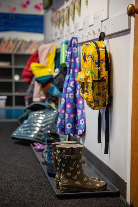 Row of backpacks