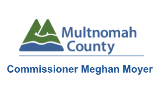 Logo with two peaked mountain shape with the words "Multnomah County" and "Commissioner Meghan Moyer".