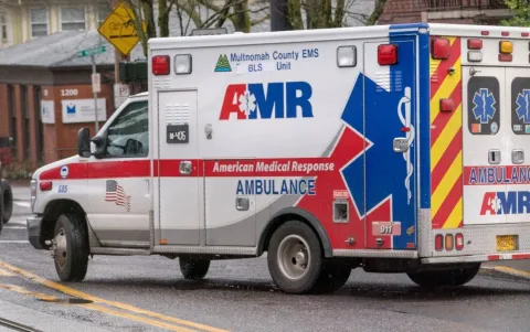 FILE - An American Medical Response ambulance in Portland, Jan. 11, 2024.