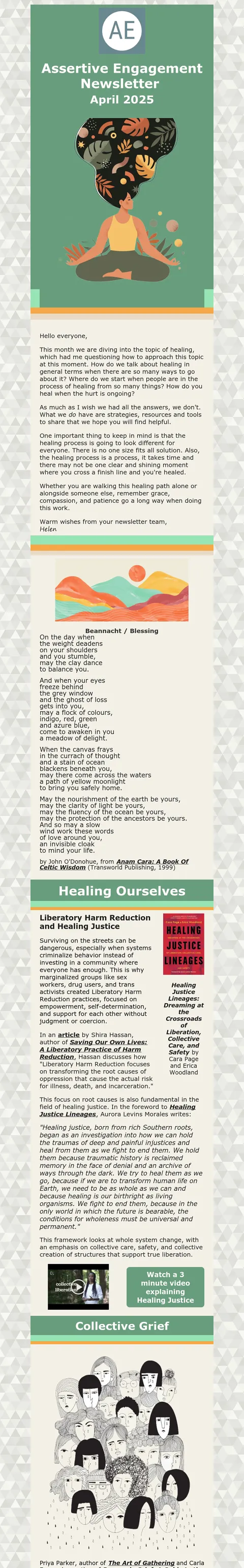 Preview of the April Assertive Engagement newsletter on Healing