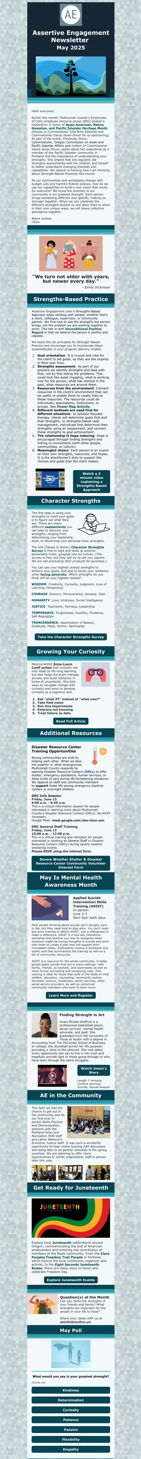 Preview of the May Assertive Engagement newsletter on Strengths Based Practice