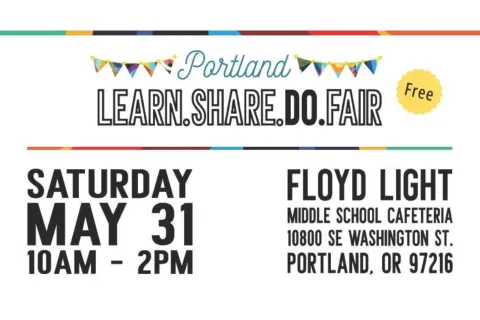 Portland Learn Share Do Flyer May 2025