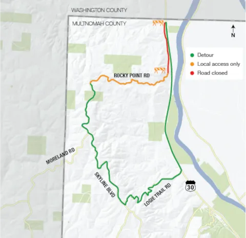 map of the road detour described in the text