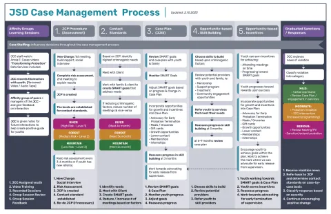 A graphic showing the Juvenile Services Division case management draft