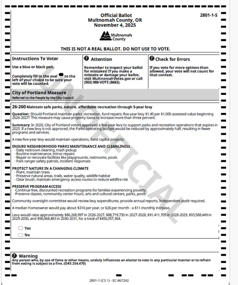 Sample ballot for the November 2025 Election