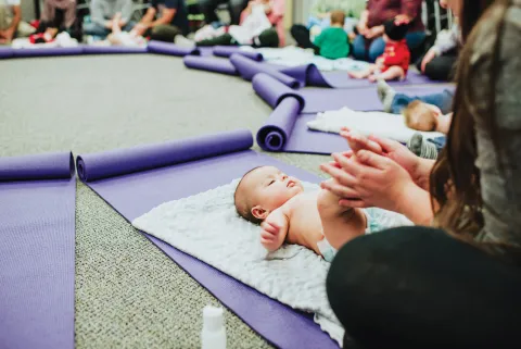 Infant massage at a group WIC class 
