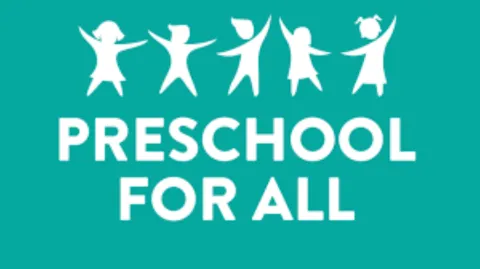 Preschool for all logo with graphic images of children.